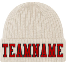 Charger l'image dans la galerie, Custom City Cream Red-Black Stitched Cuffed Knit Hat