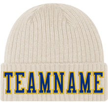 Laden Sie das Bild in den Galerie-Viewer, Custom City Cream Royal-Gold Stitched Cuffed Knit Hat