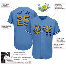 Load image into Gallery viewer, Custom Light Blue Old Gold-Royal Authentic Baseball Jersey