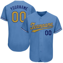 Load image into Gallery viewer, Custom Light Blue Old Gold-Royal Authentic Baseball Jersey