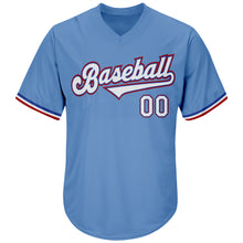 Charger l'image dans la galerie, Custom Light Blue White-Red Authentic Throwback Rib-Knit Baseball Jersey Shirt