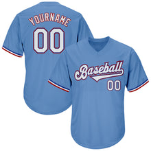 Charger l'image dans la galerie, Custom Light Blue White-Red Authentic Throwback Rib-Knit Baseball Jersey Shirt
