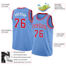 Load image into Gallery viewer, Custom Light Blue Red-White Round Neck Rib-Knit Basketball Jersey