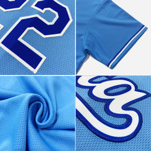 Charger l'image dans la galerie, Custom Light Blue Royal-White Authentic Throwback Rib-Knit Baseball Jersey Shirt