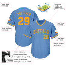 Загрузить изображение в средство просмотра галереи, Custom Light Blue Gold Authentic Throwback Rib-Knit Baseball Jersey Shirt
