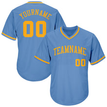 Загрузить изображение в средство просмотра галереи, Custom Light Blue Gold Authentic Throwback Rib-Knit Baseball Jersey Shirt