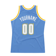Load image into Gallery viewer, Custom Light Blue White-Gold Authentic Throwback Basketball Jersey