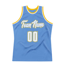 Load image into Gallery viewer, Custom Light Blue White-Gold Authentic Throwback Basketball Jersey