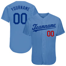 Load image into Gallery viewer, Custom Light Blue Royal-Red Authentic Baseball Jersey