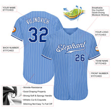 Load image into Gallery viewer, Custom Light Blue White Pinstripe Royal-White Authentic Baseball Jersey