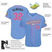 Load image into Gallery viewer, Custom Light Blue White Pinstripe Pink-Black Authentic Baseball Jersey