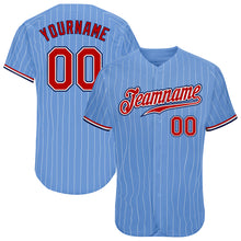 Load image into Gallery viewer, Custom Light Blue White Pinstripe Red-Navy Authentic Baseball Jersey