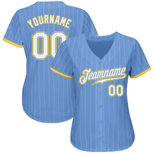 Load image into Gallery viewer, Custom Light Blue White Pinstripe White-Gold Authentic Baseball Jersey