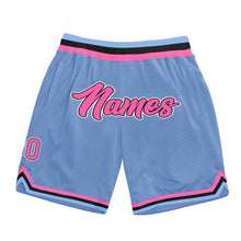 Laden Sie das Bild in den Galerie-Viewer, Custom Light Blue Pink-Black Authentic Throwback Basketball Shorts