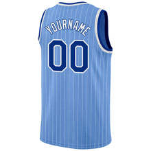 Load image into Gallery viewer, Custom Light Blue White Pinstripe Royal-White Authentic Basketball Jersey