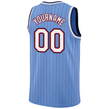 Load image into Gallery viewer, Custom Light Blue Red Pinstripe White-Navy Authentic Basketball Jersey