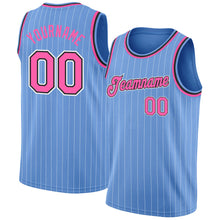 Charger l'image dans la galerie, Custom Light Blue White Pinstripe Pink-Black Authentic Basketball Jersey