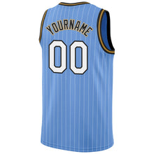 Load image into Gallery viewer, Custom Light Blue White Pinstripe White-Old Gold Authentic Basketball Jersey