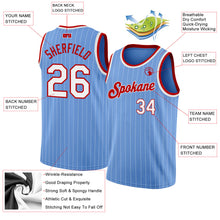 Load image into Gallery viewer, Custom Light Blue White Pinstripe White-Red Authentic Basketball Jersey