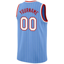 Load image into Gallery viewer, Custom Light Blue White Pinstripe White-Red Authentic Basketball Jersey
