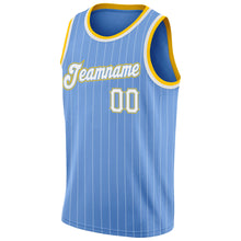 Load image into Gallery viewer, Custom Light Blue White Pinstripe White-Gold Authentic Basketball Jersey