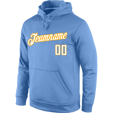 Custom Stitched Light Blue White-Gold Sports Pullover Sweatshirt Hoodie