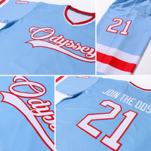 Загрузить изображение в средство просмотра галереи, Custom Light Blue White-Red Hockey Jersey