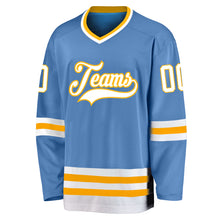 Загрузить изображение в средство просмотра галереи, Custom Light Blue White-Gold Hockey Jersey