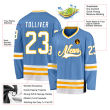 Загрузить изображение в средство просмотра галереи, Custom Light Blue White-Gold Hockey Jersey