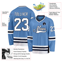 Загрузить изображение в средство просмотра галереи, Custom Light Blue White-Navy Hockey Jersey