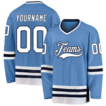 Загрузить изображение в средство просмотра галереи, Custom Light Blue White-Navy Hockey Jersey