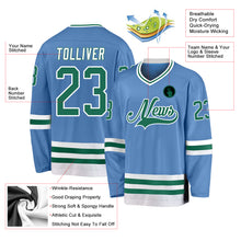 Load image into Gallery viewer, Custom Light Blue Kelly Green-White Hockey Jersey
