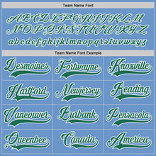 Load image into Gallery viewer, Custom Light Blue Kelly Green-White Hockey Jersey