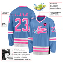 Загрузить изображение в средство просмотра галереи, Custom Light Blue Pink-White Hockey Jersey
