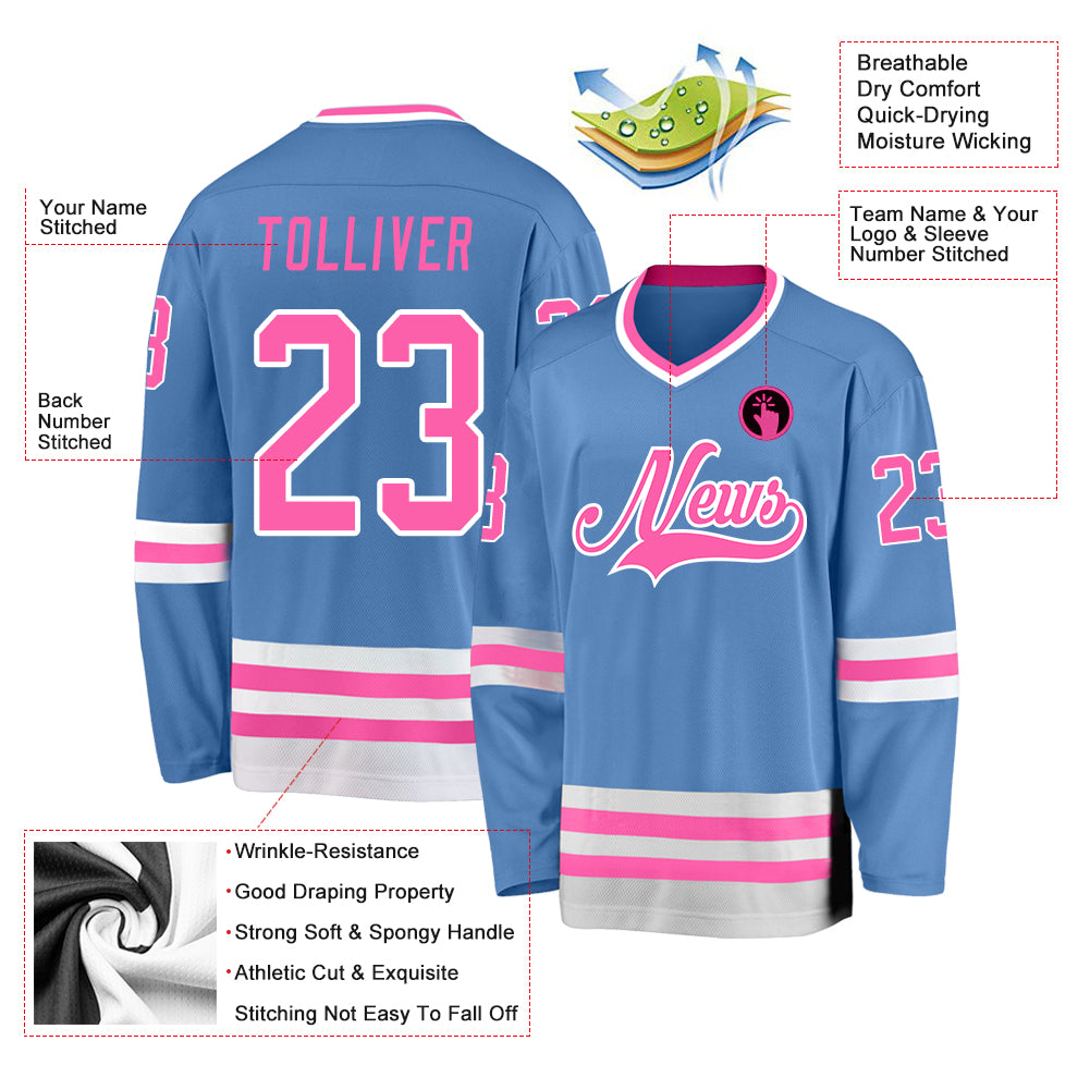 Custom Pink White-Black Hockey Jersey Discount