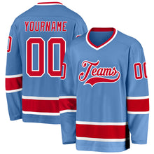 Load image into Gallery viewer, Custom Light Blue Red-White Hockey Jersey