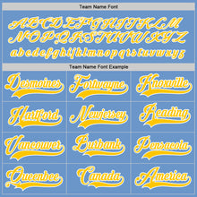 Load image into Gallery viewer, Custom Light Blue Gold-White Hockey Jersey