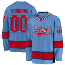 Load image into Gallery viewer, Custom Light Blue Red-Navy Hockey Jersey