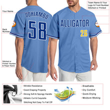 Load image into Gallery viewer, Custom Light Blue Royal-Gold Authentic Baseball Jersey