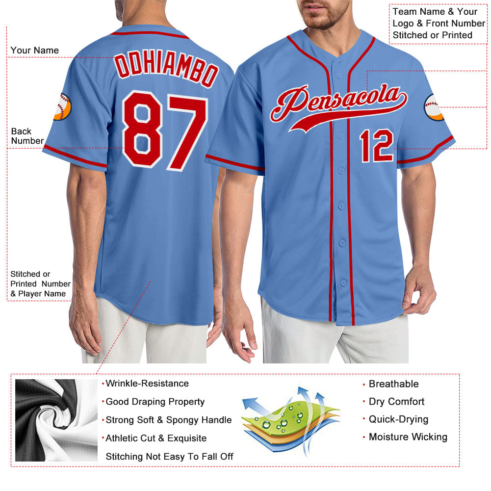 Cheap Custom Light Blue Red-White Authentic Baseball Jersey Free