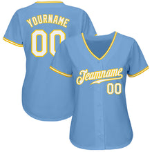 Load image into Gallery viewer, Custom Light Blue White-Gold Authentic Baseball Jersey