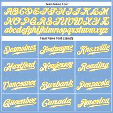 Load image into Gallery viewer, Custom Light Blue White-Gold Authentic Baseball Jersey