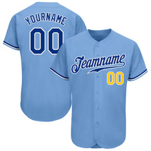 Load image into Gallery viewer, Custom Light Blue Royal-Gold Authentic Baseball Jersey