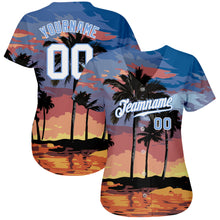 Load image into Gallery viewer, Custom Light Blue White-Light Blue 3D Pattern Design Palm Trees Authentic Baseball Jersey