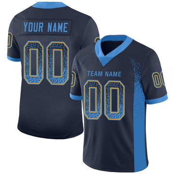 Custom Navy Powder Blue-Gold Drift Fashion Football Jersey