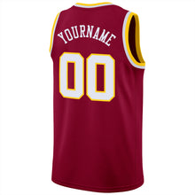 Laden Sie das Bild in den Galerie-Viewer, Custom Maroon White-Gold Round Neck Rib-Knit Basketball Jersey