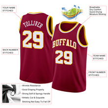 Laden Sie das Bild in den Galerie-Viewer, Custom Maroon White-Gold Round Neck Rib-Knit Basketball Jersey