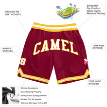 Загрузить изображение в средство просмотра галереи, Custom Maroon White-Gold Authentic Throwback Basketball Shorts