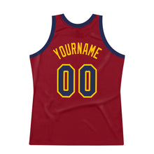 Laden Sie das Bild in den Galerie-Viewer, Custom Maroon Navy-Gold Authentic Throwback Basketball Jersey