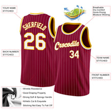Laden Sie das Bild in den Galerie-Viewer, Custom Maroon White Pinstripe White-Gold Authentic Basketball Jersey